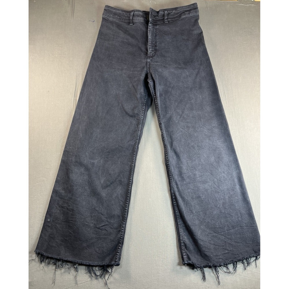 Zara Jeans Womens US 10 Black Wide Leg Raw Hem Denim